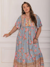 Load image into Gallery viewer, Pink Purple Plus Size Printed Flutter Sleeve Maxi Dress Elegant & Flowy Dress Unique Design