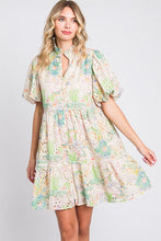 Load image into Gallery viewer, Floral Eyelet Lace Puff Sleeve Mini Summer Dress – Fluttering, Feminine and Playful Floral Eyelet Lace Mini Dress with Puff Sleeves