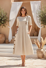 Load image into Gallery viewer, Button-Down Swing Maxi Dress – Short Sleeve Pocket Pullover Long Dress