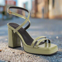 Load image into Gallery viewer, Square-Toe Buckle Strap High Heels – Elegant Thin-Strap Summer Block Heels