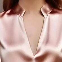 Load image into Gallery viewer, Women’s Satin V-Neck Long Sleeve Top – Slim Fit Solid Color Blouse