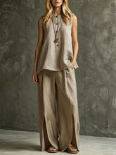 Load image into Gallery viewer, Women's Loose Sleeveless Tank Top & Slit Wide-Leg Pants Two-Piece Set