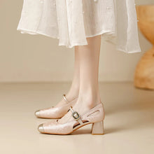 Load image into Gallery viewer, Women's Square Toe Mary Jane Chunky Heels – Soft Sole Buckle Strap