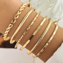 Load image into Gallery viewer, MANDOTOS Bohemian Metal Chain Bracelet Set For Women Geometric Gold Color Thick Link Bangles Six Piece