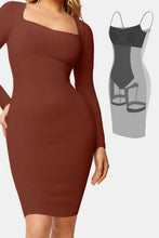 Load image into Gallery viewer, Elegant Black Full Size Built-In Shapewear Square Neck Long Sleeve Dress Sculpting Fit Dress for Women