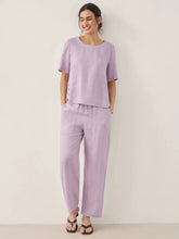 Load image into Gallery viewer, 100% Linen Short-Sleeve Round Neck Button Detail Top & Pants Set SASHA