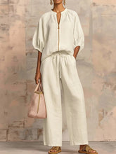 Load image into Gallery viewer, Women's Casual Loose Zipper Round Neck Wide-Leg Pants Set