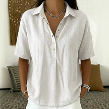 Load image into Gallery viewer, Short Sleeve Button Pullover Shirt – Solid Color Women’s Top