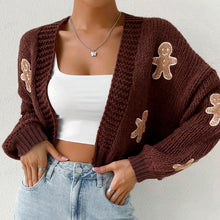 Load image into Gallery viewer, Gingerbread Man Knit Cardigan with Ribbed Cuffs