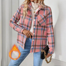 Load image into Gallery viewer, Checkered Fleece-Lined Shacket with Chest Pockets
