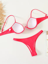 Load image into Gallery viewer, Bikini Push Up Underwire 2 Piece High Cut Swimsuit for Women – Vibrant Solid Color Off the Shoulder Bikini Set – Sexy Stretchy Swimwear for Beach Pool and Summer Vacation