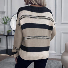 Load image into Gallery viewer, Women's French Vintage Striped Sweater | V-Neck Long Sleeve Stretch Knit