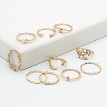 Load image into Gallery viewer, Mandotos Bohemian Star Moon Pearl Leaf 10-Piece Ring Set With Gold Finish And Stackable Designs