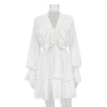 Load image into Gallery viewer, V Neck Pleated Ruffle Dress - Y2K Flared Sleeve Short Dress