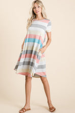 Load image into Gallery viewer, Striped Short Sleeve Dress with Pockets For Women – Casual Striped Dress, Comfortable Short Sleeve Dress, Pocketed Striped Dress, Versatile Striped Dress, Relaxed Fit Dress, Effortless Striped Dress, Chic Short Sleeve Dress