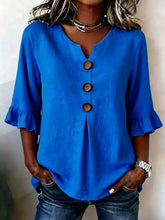 Load image into Gallery viewer, Women's Cotton Linen V-Neck Button-Up Blouse — Summer Casual Top
