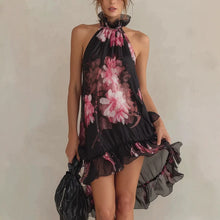 Load image into Gallery viewer, Women's Floral Print Chiffon Off-Shoulder Mini Dress | High Waist A-Line Strapless Summer Dress
