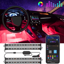Load image into Gallery viewer, Interior Car Lights LED Car Strip Lights with Two-Line Waterproof Design RGB LED Strip Light With USB Wireless Remote Music Control Multiple Modes and Music Sync Under Dash Car Lighting with Car Charger, DC 12V