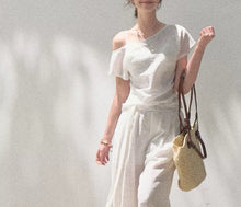 Load image into Gallery viewer, Linen Off-Shoulder Asymmetric Casual Set – 2 Colors, S–L