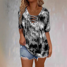 Load image into Gallery viewer, Women's Tie-Dye Print Drawstring T-Shirt – Loose Fit, Short Sleeve, Casual