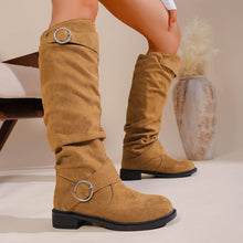 Load image into Gallery viewer, Pleated Flat-Bottom Western Cowboy Boots with Belt Buckle