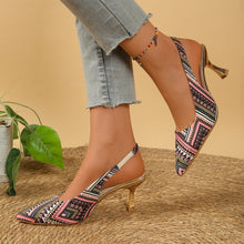 Load image into Gallery viewer, Women's Boho Geometric Print Slingback Stiletto Heels – Pointed Toe