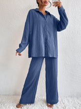 Load image into Gallery viewer, Women's Pleated Long Sleeve Lapel Two-Piece Set – Loose Top & Pants