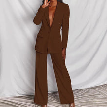 Load image into Gallery viewer, Lapel Button-Down Blazer & Straight-Leg Trousers Suit