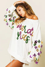 Load image into Gallery viewer, BiBi Fleur De Lis Sleeve Mardi Gras Pullover