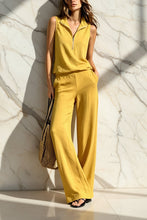 Load image into Gallery viewer, Women's Quarter-Zip Stand Collar Sleeveless Top & Wide-Leg Pants Set