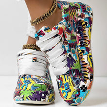 Load image into Gallery viewer, Round-Toe Thick-Sole Lace-Up Sneakers — Women’s Casual Print Shoes