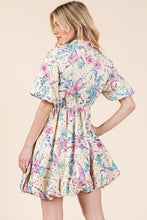 Load image into Gallery viewer, New Summer Floral Eyelet Lace Puff Sleeve Mini Shirt Dress For Women – Elegant, Trendy, Chic and Feminine Mini Shirt Dress with Puff Sleeves and Floral Eyelet Lace