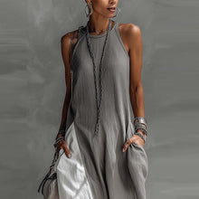Load image into Gallery viewer, Off-Shoulder Color-Block Flared Maxi Dress with Pockets