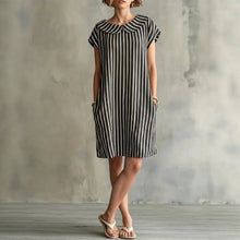 Load image into Gallery viewer, Women's Striped Bodycon Midi Dress – High-Waist Sleeveless