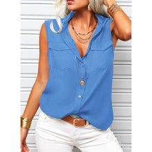 Load image into Gallery viewer, Women's Lapel Collar Sleeveless Top – Loose Fit, Pockets, Solid Color