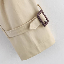 Load image into Gallery viewer, Women's Notch-Collar Short Trench Coat with Belt Buckle Detail