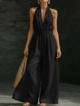 Load image into Gallery viewer, Women’s V-Neck Halter Neck Wide-Leg Jumpsuit