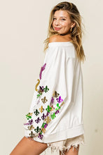 Load image into Gallery viewer, BiBi Fleur De Lis Sleeve Mardi Gras Pullover