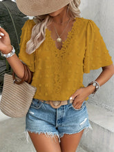 Load image into Gallery viewer, Women's V-Neck Lace-Trim Swiss Dot Short-Sleeve Top – Casual Loose Fit
