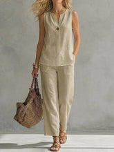 Load image into Gallery viewer, Women's Sleeveless V-Neck Top & Full-Length Pants Two-Piece Set