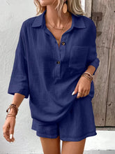 Load image into Gallery viewer, Women's Lapel Collar Double-Panel Shirt & Shorts Two-Piece Set
