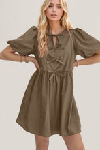 Load image into Gallery viewer, Elegant Ruched Puff Sleeve Mini Dress Vintage Bow Detail Cute Short Dress for Women