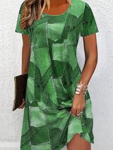Load image into Gallery viewer, Women's Plus Size Digital Print Denim-Look Short Sleeve Dress