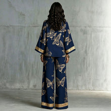 Load image into Gallery viewer, Women's Deep V-Neck Zipper Top & Wide Leg Pants Two-Piece Set