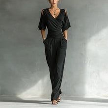 Load image into Gallery viewer, Women's V-Neck Slim Fit Straight Leg Jumpsuit