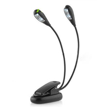 Load image into Gallery viewer, Super Adjustable Goosenecks Clip LED Lamp For Book Reading With Stand And Double Ligh Rechargeable 12 LED Warm Book Light, Clip On Bed Reading Light, Music Stand Lamp, 2 Brightness & 2 Goosenecks Light Up 2 Full Pages. Perfect For Bookworms, Kids & Music