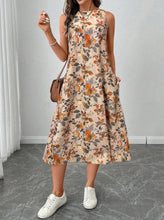 Load image into Gallery viewer, Floral Print A-Line Midi Dress with Pockets | Boho Vintage
