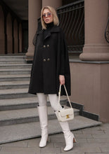 Load image into Gallery viewer, Paris Cashmere Bland Cape Coat in Black