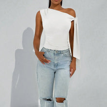 Load image into Gallery viewer, Women’s One-Shoulder Asymmetrical Tie Shoulder Top – Going Out & Party Shirt