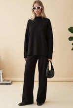 Load image into Gallery viewer, Women's Mock-Neck High-Low Sweater & Wide-Leg Pants Set